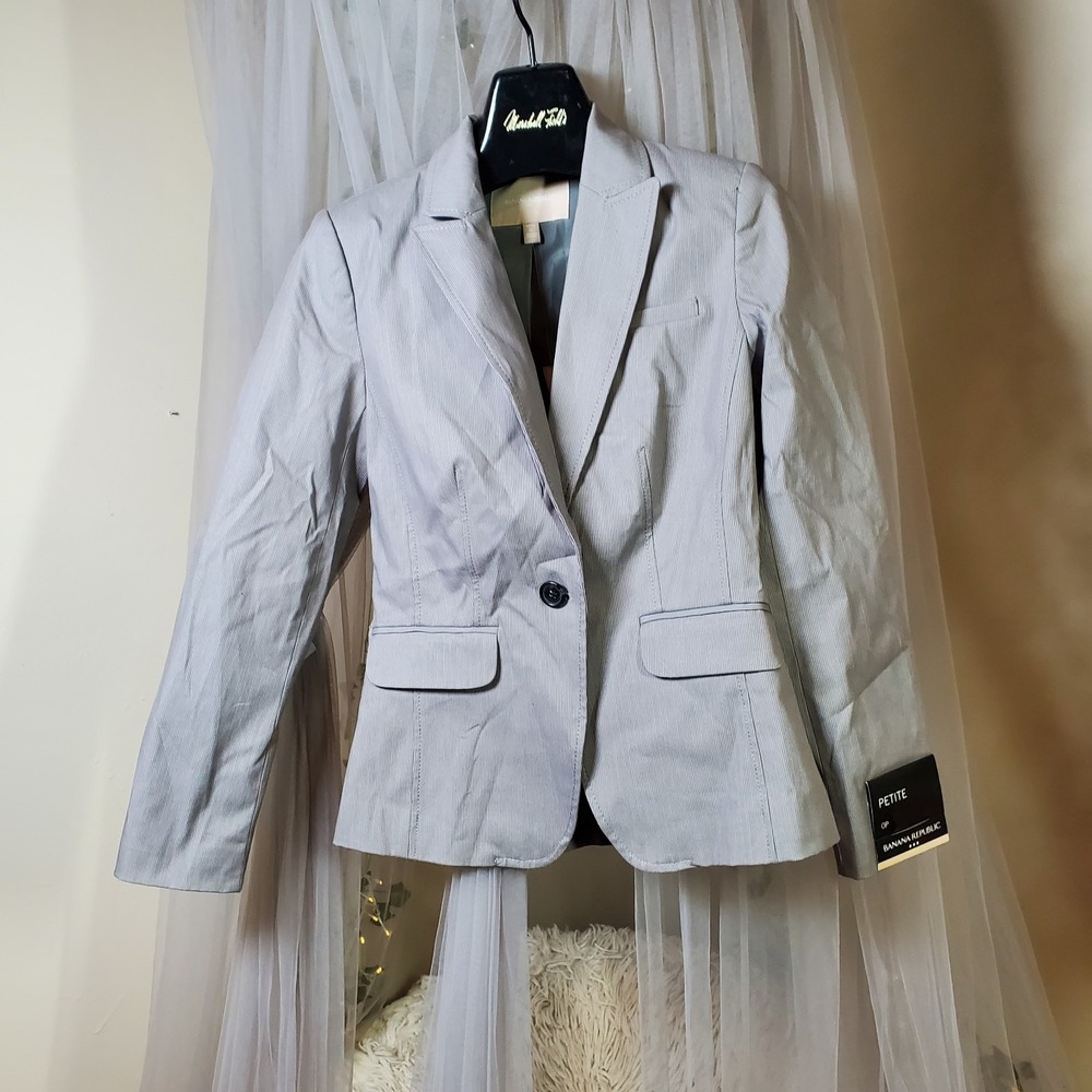 Banana Republic Cotton Tailored Blazer Career Vented Gray Office Acadamia 0/P